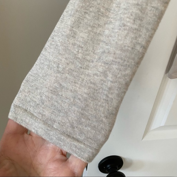 Anthro Lilla P Heather Oatmeal Sweater w Pleated, Flowing Back, Mixed Media Lrg. - Picture 6 of 6